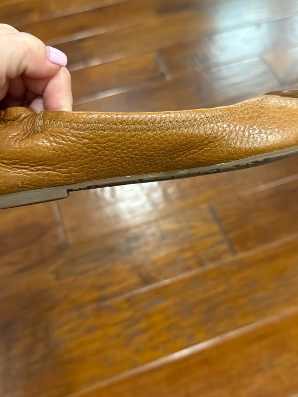 Tory Burch Cognac Leather Logo Ballet Flats - Picture 4 of 8
